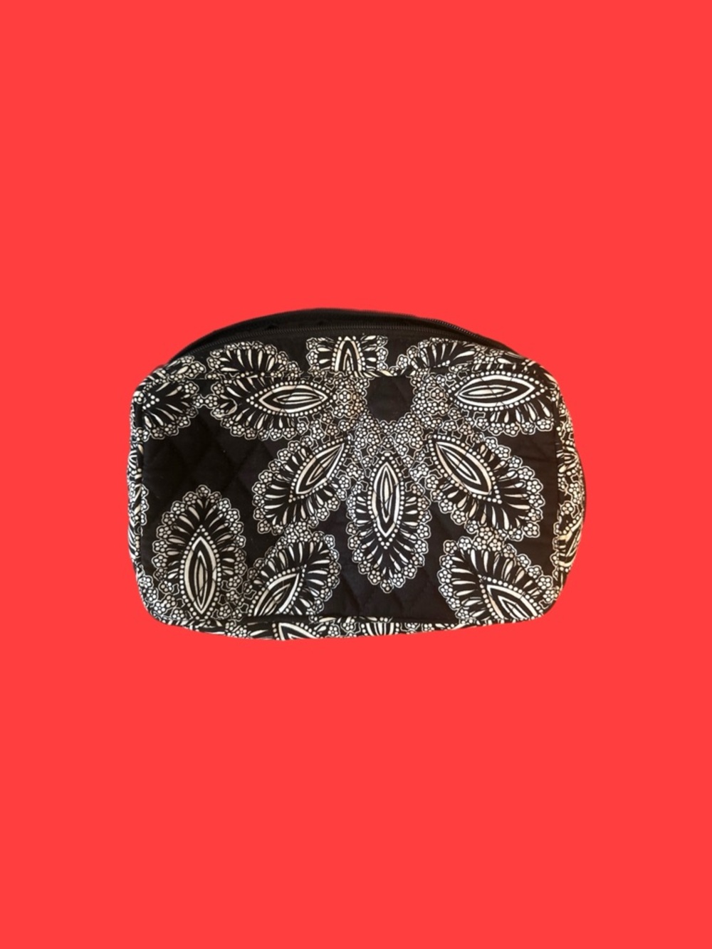 Quilted Black & White Floral Cosmetic Pouch